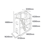 Dimensioni dettagliate e realistiche della casa delle bambole in legno: A: 88 x L: 62 x P: 30 cm (L: 75 compreso il patio) Modifica testo alternativo