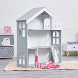 Duży drewniany domek dla lalek montessori | półka na książki | przechowywanie zabawek