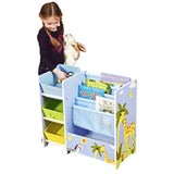 Dieses Mehrzweck-Aufbewahrungsregal für Spielzeug und Bücherregal für Kinder hat eine für Kleinkinder geeignete Höhe und verfügt über drei Aufbewahrungsarten. Die Maße betragen 60 x 35 x 65 cm