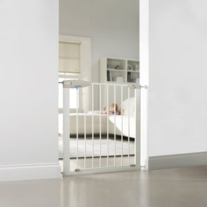 Barrière d'escalier primée Lindam White Sure Shut à ajustement sous pression | Porte bébé | Barrière de sécurité extensible (73-80 cm)