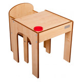 Ensemble table et chaises en bois pour enfants Little Helper FunStation - finition naturelle avec stylo intégré et pot à pinceaux