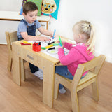 लिटिल हेल्पर फनस्टेशन प्राकृतिक लकड़ी की बच्चों की मेज और कुर्सियों का सेट 24 महीने से ऊपर की उम्र के 2 बच्चों के लिए पेन/पेंटब्रश पॉट के साथ