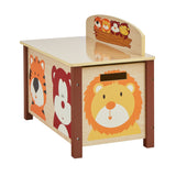 Friendly Lion, Monkey , Bear and Tiger characters adorn this usefully wooden toy storage box.