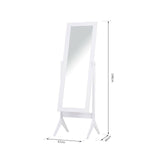 Ce miroir long en bois blanc mesure 1,48 m de haut x 46 cm de profondeur x 47 cm de large.