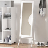 مرآة زينة قائمة بذاتها خشبية بيضاء قابلة للتعديل بطول كامل | ارتفاع 1.48 م