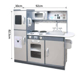This Montessori wooden toy kitchen is 82.5cm high x 92cm wide x 30cm deep
