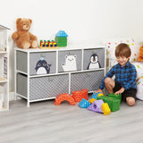 Portaoggetti Montessori con cassetti grandi | Scatola dei giocattoli per bambini | Panca | Pinguino, balena e orso polare | Grigio