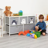 Rangement pour jouets Montessori avec grands tiroirs | Coffre à jouets pour enfants | Banquette | Pingouin, baleine et ours polaire | Gris