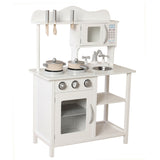 Деревянная игрушечная кухня Монтессори с посудой и реалистичными деталями в белом и сером цвете