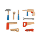 Este juego incluye 9 herramientas de madera gruesas de alta calidad para el constructor en ciernes.