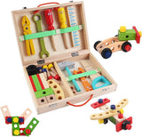 conjunto de ferramentas Montessori de 37 peças para crianças | Banco de ferramentas infantil e brinquedo de madeira para crianças a partir de 3 anos