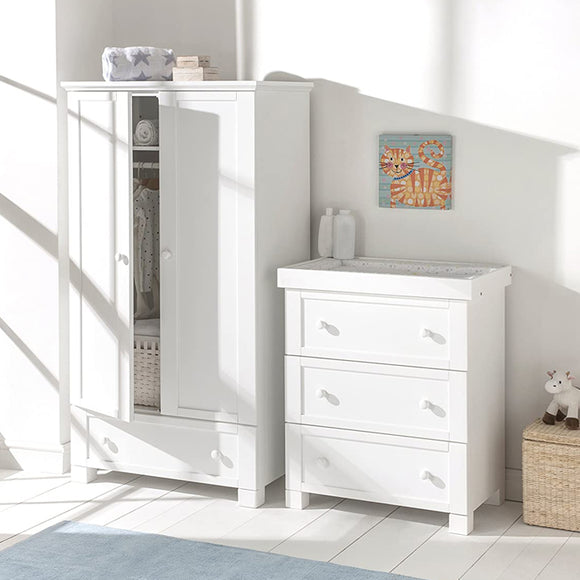 The 'Savannah' Wardrobe has a classic shape and a clean white finish.