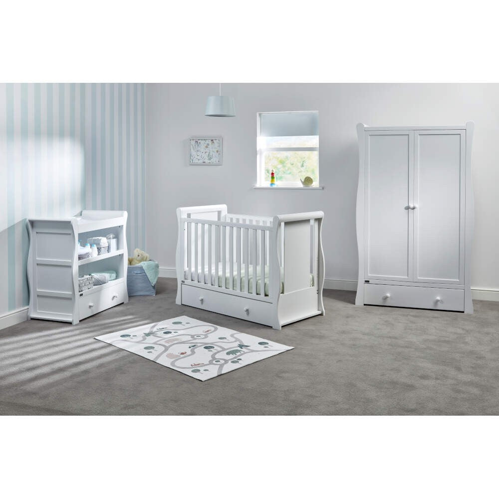 3 Piece Nursery Cot Bed Room Set Willow Sleigh Collection White www.littlehelper