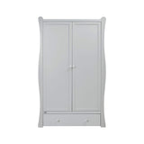 The Dove Grey Willow Wardrobe is a part of Nebraska vintage-style furniture collection made of sustainably-sourced wood.