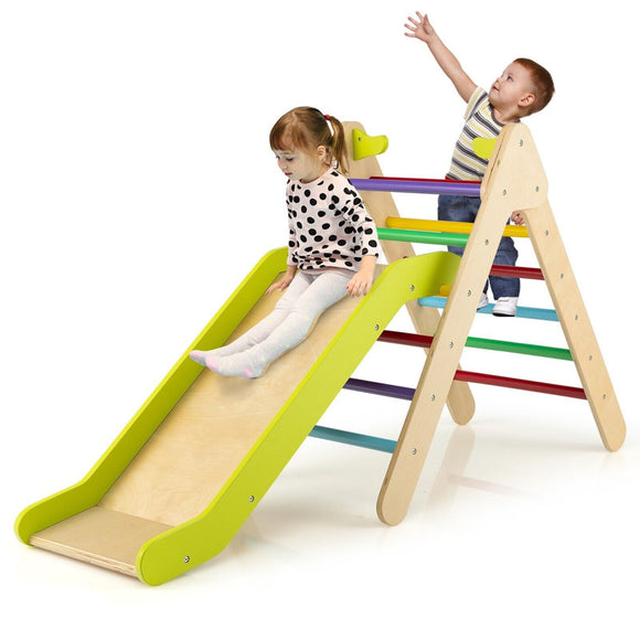 2-in-1 Children's Eco Wood Climbing Frame | Montessori Pikler Triangle, Slide & Climber