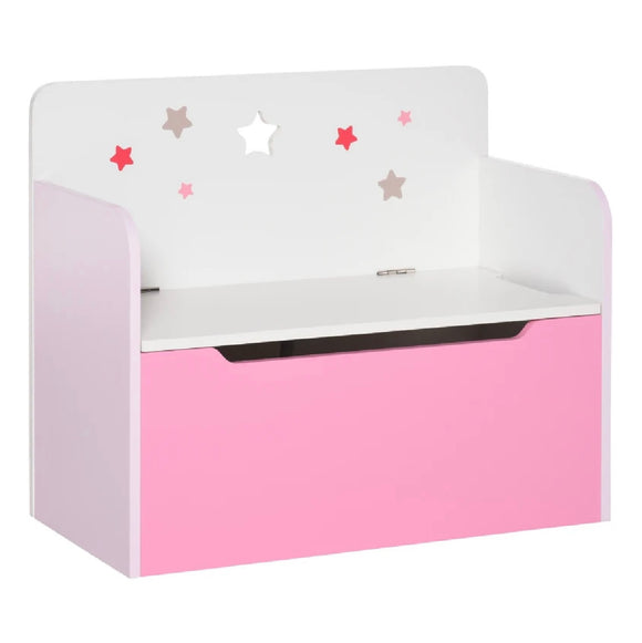 Children’s 2-in-1 Toy Box and Seat | Slow Release Safety Hinge | White & Pink | 3 Years+.