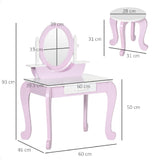 लड़कियों के लिए मिरर और स्टूल के साथ ड्रेसिंग टेबल | दराज के साथ वैनिटी यूनिट | गुलाबी और सफेद | 3-6 वर्ष
