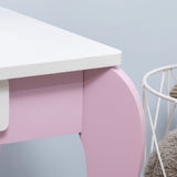 लड़कियों के लिए मिरर और स्टूल के साथ ड्रेसिंग टेबल | दराज के साथ वैनिटी यूनिट | गुलाबी और सफेद | 3-6 वर्ष