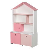 Grande bibliothèque pour enfants | Bibliothèque pour enfants avec tiroirs | Rangement de jouets | Rose et blanc | 3 ans+