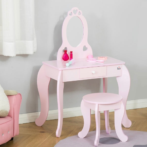 Turn your little one into a princess with this gorgeous pink royal dressing table set. 