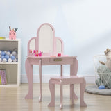 Toaletka dla dziewczynki z lustrem i stołkiem | Szafka podumywalkowa z szufladą | Różowy | 3-6 lat.