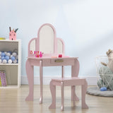 Coiffeuse pour filles avec miroir et tabouret | Meuble sous-vasque avec tiroir | Rose | 3-6 ans.