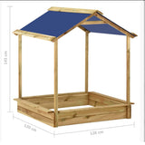 Casa de juegos o arenero de jardín de madera maciza de pino resistente con estructura sólida y techo | Azul | 128x120x145cm