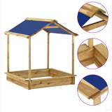 Casa de juegos o arenero de jardín de madera maciza de pino resistente con estructura sólida y techo | Azul | 128x120x145cm
