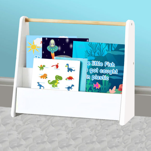 Childrens Portable Montessori Wooden Bookcase | Toy Storage | White