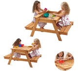 子供用高耐久 3-in-1 前処理済みエココンシャス木製砂場とカバー付きピクニックベンチ | 1年以上
