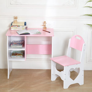Montessori Sweetheart Children's Homework Desk | Bookshelf | Storage & Stool | Pink & White | 3-10 Years