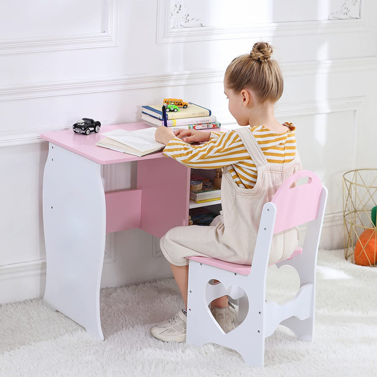 Montessori Childrens Homework Desk | Storage & Stool | Pink – www ...