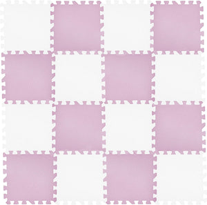 16 tapetes de jogo de espuma grossa Montessori interligados | Tapetes de quebra-cabeças para cercadinhos e salas de jogos de bebês | Cinza, rosa e branco