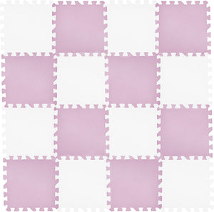 16 Interlocking Montessori Thick Foam Play Mats | Jigsaw Mats for Baby Playpens and Playrooms | Grey, Pink & White