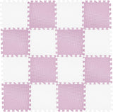 16 Interlocking Montessori Thick Foam Play Mats | Jigsaw Mats for Baby Playpens and Playrooms | Grey, Pink & White