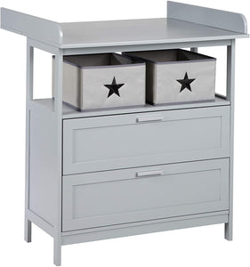 Table à langer petite étoile | boîtes et tiroirs de rangement en tissu | gris chaud