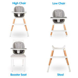 Deluxe 7-in-1 syöttötuoli ja tarjotin | Matala tuoli | Booster tuoleille | Jakkara | Harmaa tyyny | 6m+