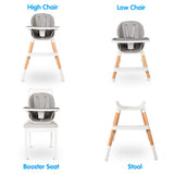 Deluxe 7-i-1 høj stol og bakke | Lav stol | Booster til stole | Taburet | Grå pude | 6m+