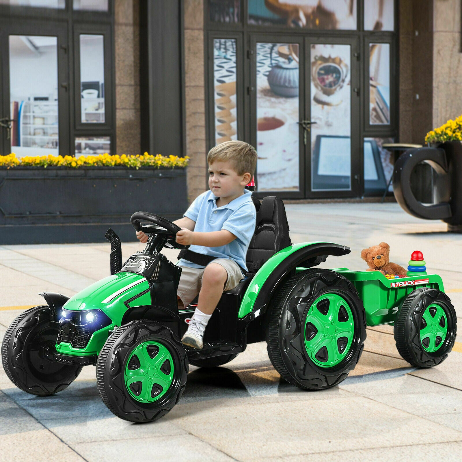 Gift for Kid! Ride on Cars Tractor, 12V Ride on Tractor with Detachable  Trailer, Seat Belt, Music, USB Port, Horn, 2 Speeds Kids Ride on Toy Pickup  Truck for Outdoor Indoor, Girl