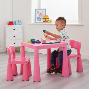 Klobige und flippige Plastik-Kinderartikel | Aktivitätstisch- und 2-Stühle-Set für Kinder | Heißes Rosa