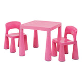 Questo set di tavolo e 2 sedie in plastica rosa per bambini da interno ed esterno è realizzato in plastica di alta qualità, che lo rende facilissimo da pulire!