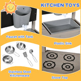 3-in-1-Montessori-Öko-Tannenholz-Sandkasten, Schlammküche und Wasserspiel mit Sonnendach und Abdeckung | 3-8 Jahre