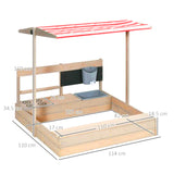 3-i-1 Montessori Eco Natural Gran Wood Sandlåda, lerkök och vattenlek med soltak och lock | 3-8 år