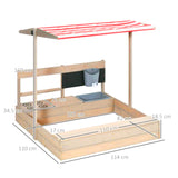 3-in-1-Montessori-Öko-Sandkasten aus natürlichem Tannenholz, Schlammküche und Wasserspiel mit Sonnendach und Abdeckung | 3-8 Jahre