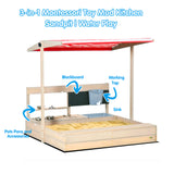 Caixa de areia de madeira de abeto natural Montessori Eco 3 em 1, cozinha de lama e brincadeiras aquáticas com cobertura solar e cobertura
