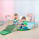 Equipo de juego suave interior grande | Juego de espuma Montessori de 6 piezas con escalones | Azul y Verde | 18 meses+