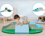 Duży miękki sprzęt do zabawy | 6-częściowy zestaw do zabawy w piance Montessori ze schodkami | Niebieski i zielony | 18 miesięcy+