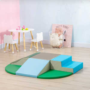 Grote zachte speeltoestellen voor binnen | Montessori 6-delige schuimspeelset met treden | Blauw en Groen | 18 maanden+