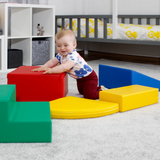 Large Indoor Soft Play Equipment | Montessori 6 Piece Foam Play Set with Steps | Primary Colours | 6 months+