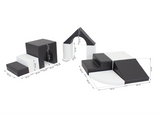 Dimensions for XL Soft Play Equipment | Montessori 10 Piece Foam Play Set | Black & White | 6 months+